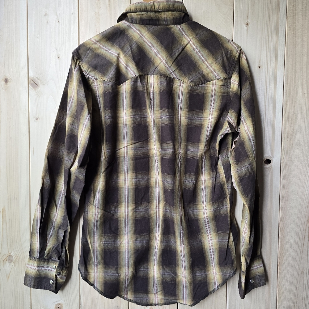Wrangler Western Long Sleeve Pearl Snap Button Up Plaid Shirt Mens - Picture 7 of 8